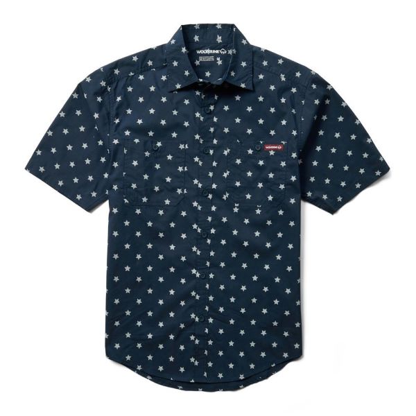 Wolverine Navy Stars Print Fuse Short Sleeve Men's Shirt W1210370-417