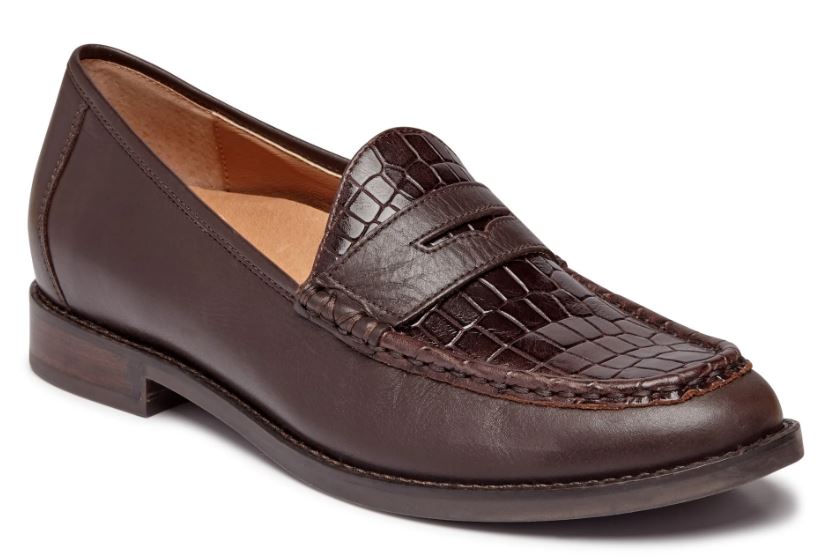 Vionic Chocolate Embossed Leather Waverly Womens Loafter Shoes