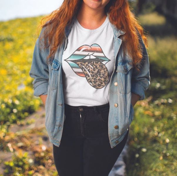 Rockledge White Serape Leopard Tongue Graphic Womens Tee Shirt WE105