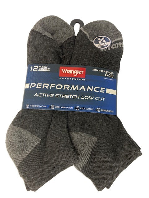 Wrangler Grey Performance Active Stretch Low Cut Men's Socks (12 pack) WFF03M2849