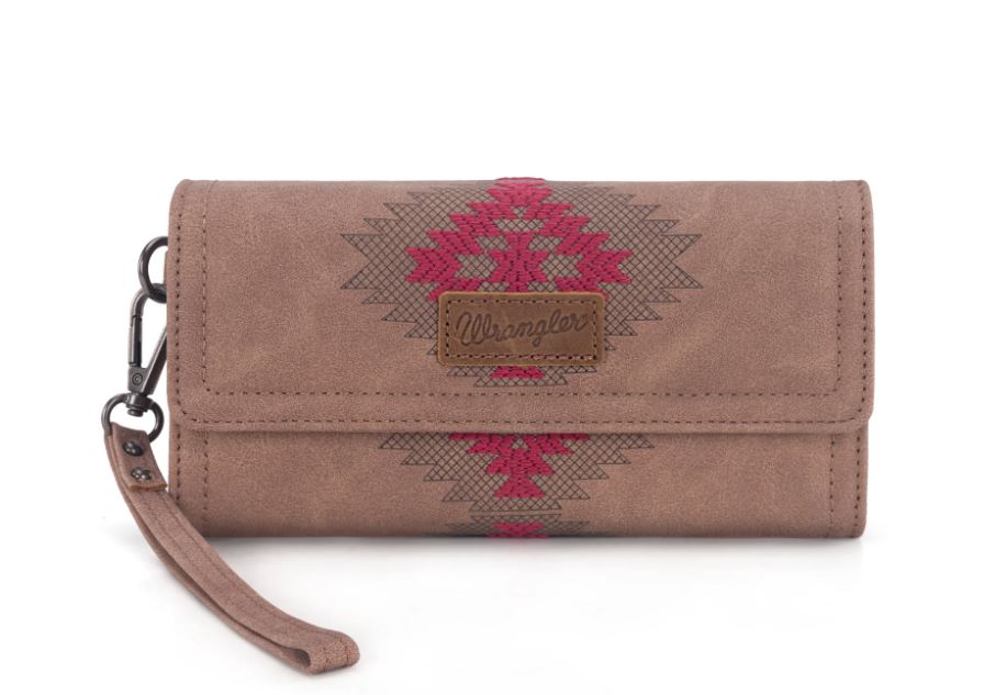 Wrangler Dark Pink Stitching Wrangler Aztec Embroidered Wallet/Wristlet WG218-W068 DPK