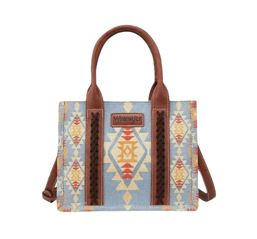 Wrangler Light Blue Southwestern Print Small Canvas Tote/Crossbody WG22028120SBR