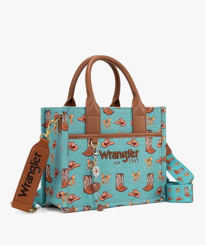 Wrangler Turquoise with Rodeo Icons Canvas Tote Bag WG524-8120STQ