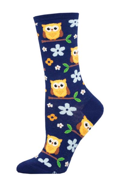Socksmith Navy Night Owl Women's Crew Socks WNC3082-NAV