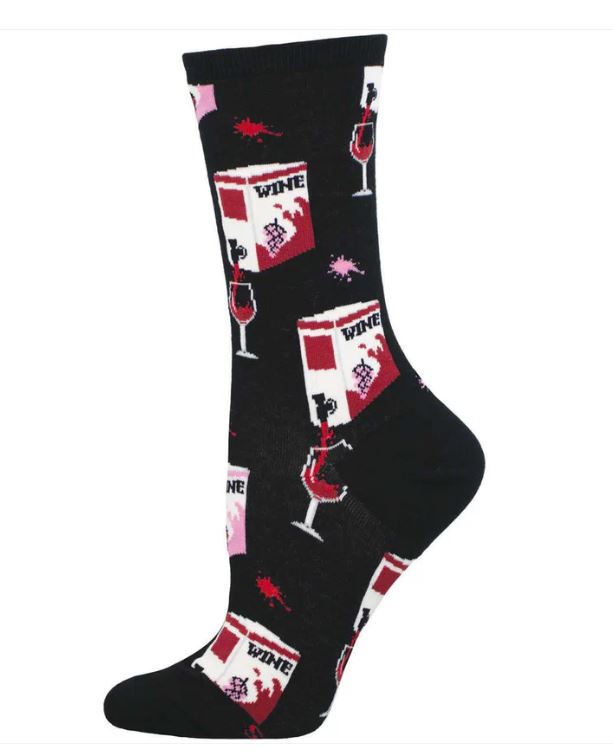 Socksmith Black Fine Like Boxed Wine Women's Crrew Socks WNC3537-BLK