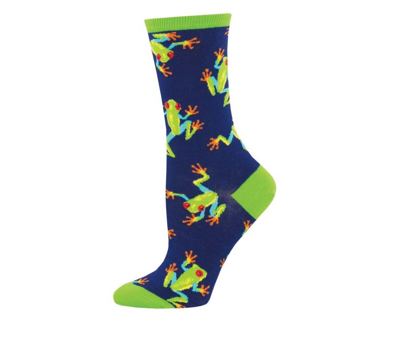 Socksmith Navy Tree Frogs Women's Crew Socks WNC905-NAVY
