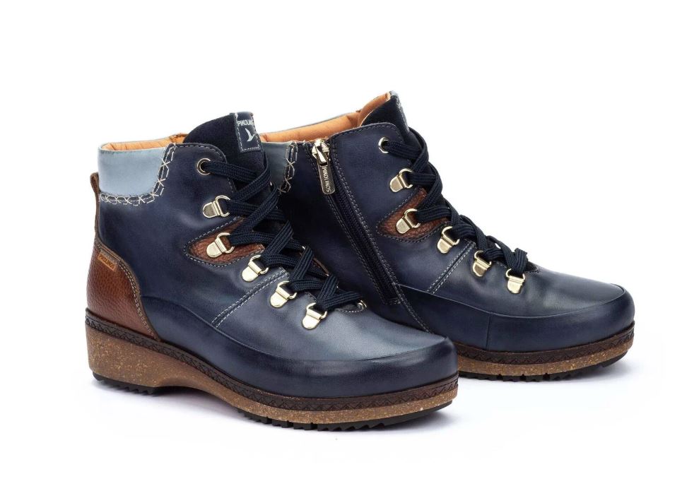 Pikolinos Blue Granada Women's Flat Ankle Boots with Lace and Zip Fastening WOW-8676C1