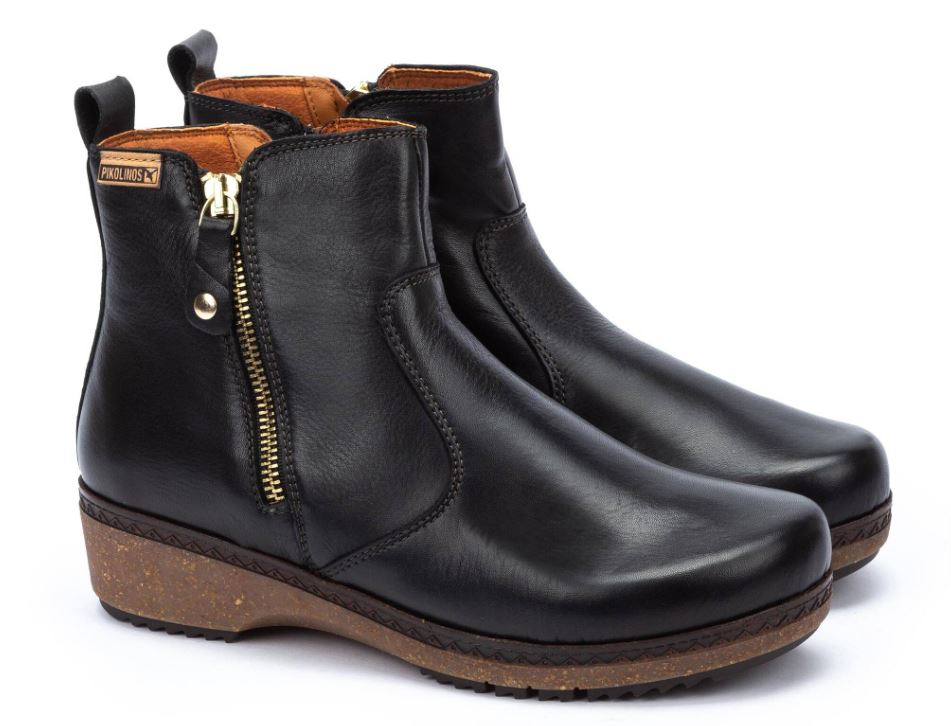 le bos Pikolinos Black Granada Womens Ankle Boots with Zipper WOW