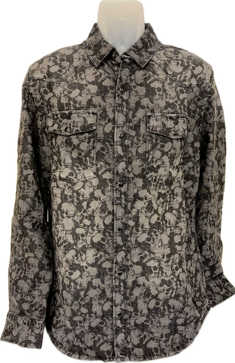 Canyon Of Heroes Skull Black Denim Skulls Snap Men's Longsleeve Western Shirt WS23003