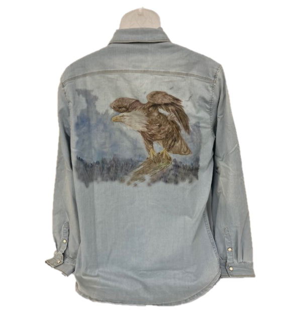 Canyon Of Heroes Eagle Print Denim Men's Longsleeve Snap Western Shirt WS23006