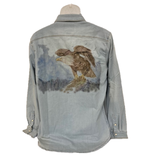 Canyon Of Heroes Eagle Print Denim Men's Longsleeve Snap Western Shirt WS23006