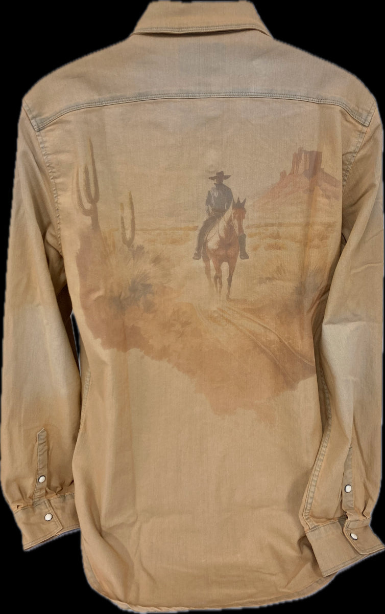 Canyon of Heroes Wheat Wash Wild West Men's Collard Neck Longsleeve Snap Shirt WS23008-W