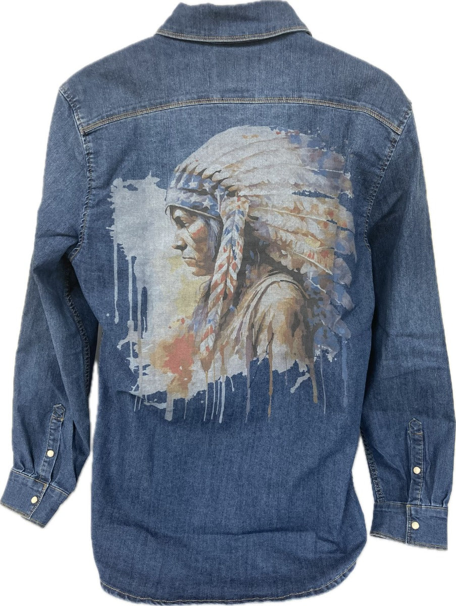 Canyon Of Heroes Chief Dark Blue Denim Men's Longsleeve Snap Western Shirt WS23024