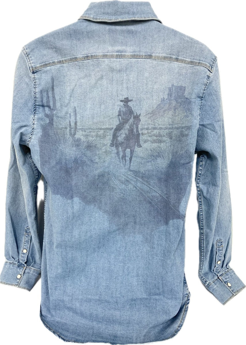 Canyon of Heroes Light Blue Wash Wild West Men's Denim Shirt WSS23008