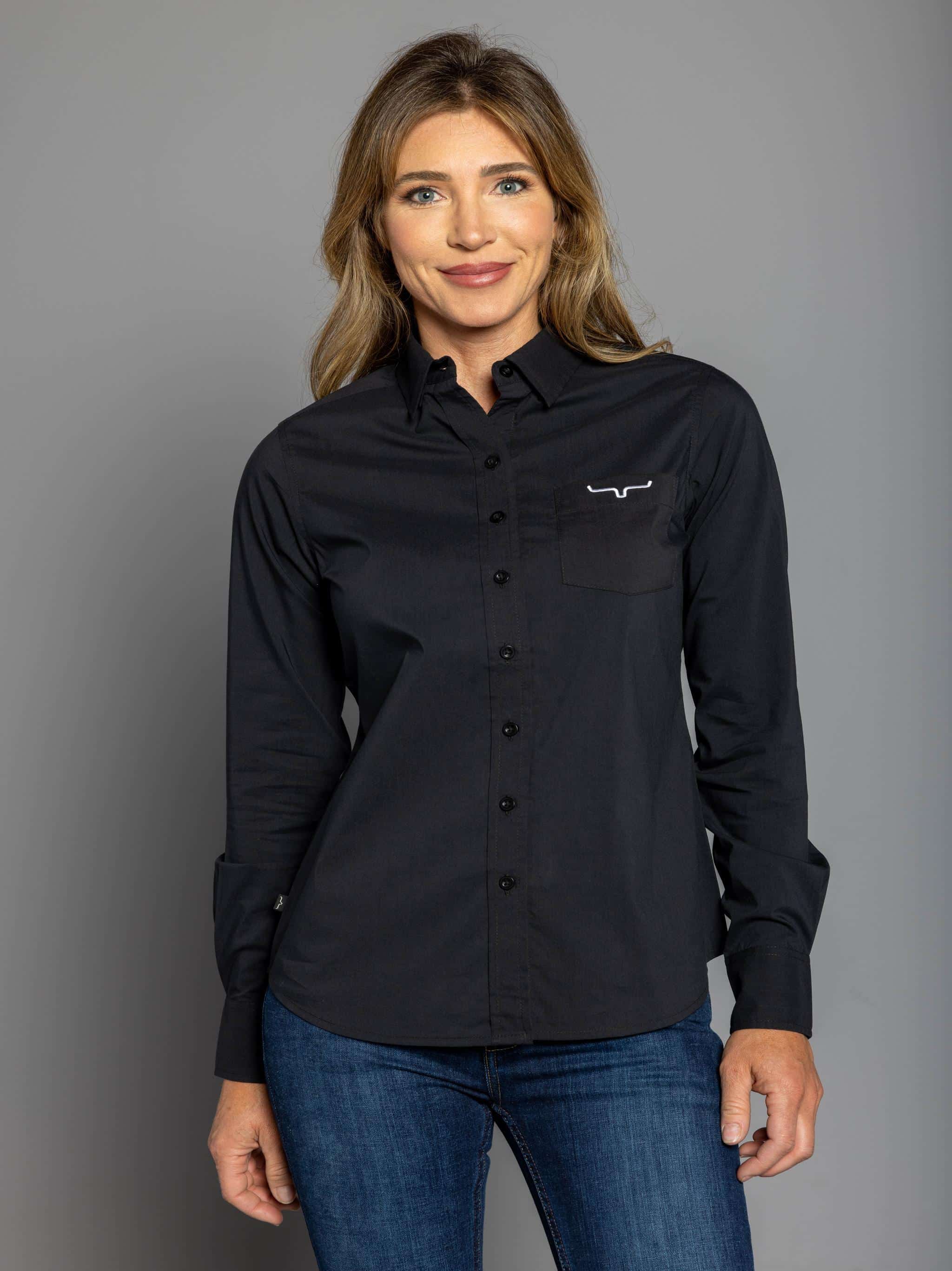 Kimes Ranch Black KR Team Women's Collared Longsleeve Shirt WTO0000011BK001