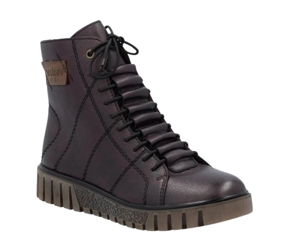 Rieker Cerise/Cerise/Mogano (Dark Burgundy) Women's Hi Top Boots with Olive Fleece Lining  Y3421-35